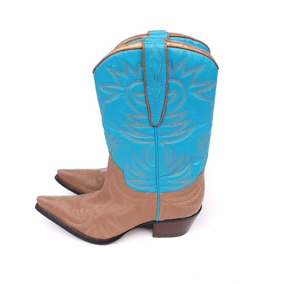 Guess Marciano Boots Womens 5.5 Vintage Cowboy Leather Pointed Embroidered Blue - Picture 10 of 12